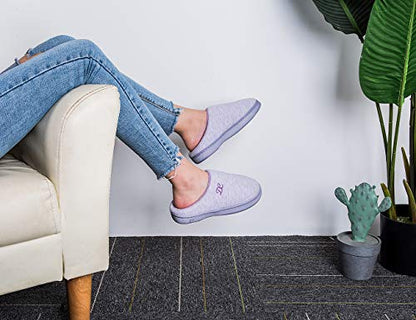 DL Womens-Memory-Foam-Slippers, Slip on House Slippers for Women Indoor Outdoor, Women's Bedroom Slippers Non-Slip Hard Sole, Warm Soft Flannel Lining Woman Slippers Purple, Large US 9-10