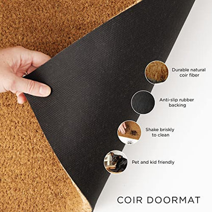 DII Hello Coir Fiber Doormat Non-Slip Durable Outdoor/Indoor, Pet Friendly, 18x30, Gray