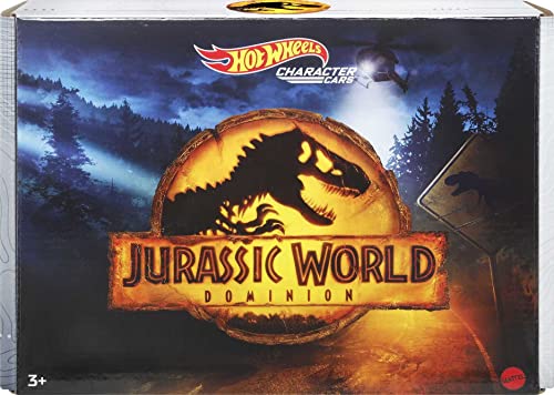 Hot Wheels Jurassic World Dominion Toy Character Cars 5-Pack in 1:64 Scale: Beta, Giganotosaurus, T-Rex, Triceratops & Velociraptor