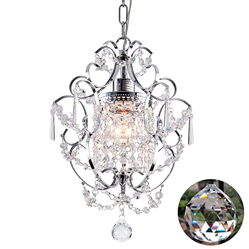 FLSFU Mini Chandelier Light Fixture,Modern Chrome Crystal Ceiling Light Fixtures 1 Light Small Chandeliers for Bathroom,Farmhouse Pendant Lighting for Girls Room Dining Room Closet Kitchen Island