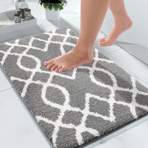 Yimobra Bathroom Rugs 24 x 17 Inch, Super Soft Thick Plush Bath Mat, Non-Slip, Water Absorbent, Easier to Dry, Machine-Washable, Microfiber Floor Carpet for Bathtub, Shower, Grey