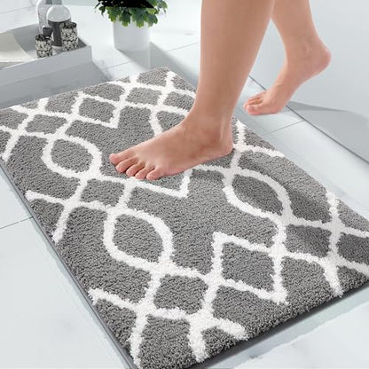 Yimobra Bathroom Rugs 24 x 17 Inch, Super Soft Thick Plush Bath Mat, Non-Slip, Water Absorbent, Easier to Dry, Machine-Washable, Microfiber Floor Carpet for Bathtub, Shower, Grey