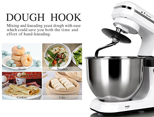 MURENKING Stand Mixer 5.3-Quart 500W,6+P Speed Tilt-Head Kitchen Electric Food Mixers Home Baking Dough Machine with Stainless Steel Bowl,Dough Hooks, Whisk, Beater, Pouring Shield (White)