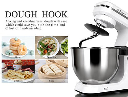MURENKING Stand Mixer 5.3-Quart 500W,6+P Speed Tilt-Head Kitchen Electric Food Mixers Home Baking Dough Machine with Stainless Steel Bowl,Dough Hooks, Whisk, Beater, Pouring Shield (White)