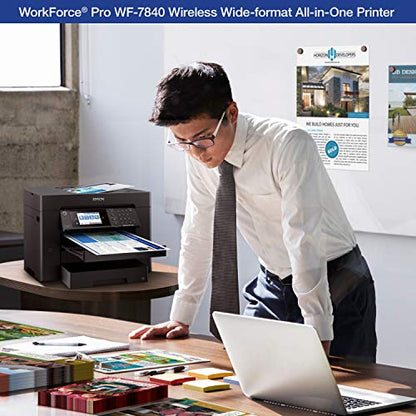 Epson Workforce Pro WF-7840 Wireless All-in-One Wide-Format Printer with Auto 2-Sided Print up to 13" x 19", Copy, Scan and Fax, 50-Page ADF, 500-sheet Paper Capacity, 4.3" Screen,Black