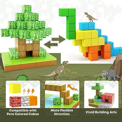 Magnetic Blocks-Build Mine Magnet World Set, Magnetic Toys for Boys & Girls Age 3-4 4-5 6-8, STEM Montessori Sensory Toys for Toddlers Gifts for 3+ Years Old, Fidget Cubes Construction Toys