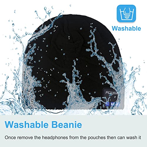 Rotibox Winter Outdoor Sport Trendy Bluetooth Beanie Hat Cap with Wireless Stereo Headphone Headset Earphone Speaker Mic Hands Free Compatible with iPhone Samsung Android Cell Phones - Black