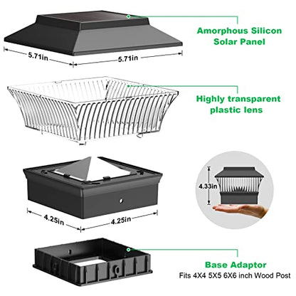 MXwcy Solar Post Lights Outdoor LED Deck Fence Patio Cap Lights Garden Decoration Lighting for 3.5x3.5 4x4 5x5 6x6 Wood Post 4 Pack Black