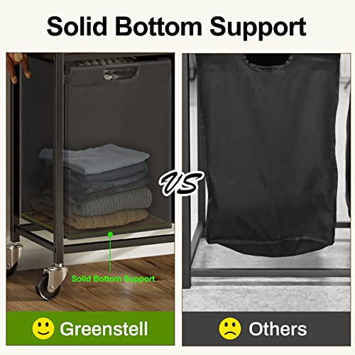Greenstell Laundry Hamper with Shelf, 94L Laundry Basket with wheels, Large Laundry Sorter with Slide Rails, with 2 Pull-Out and Removable Laundry Bags, Sturdy Metal Frame