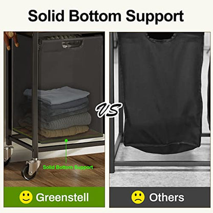 Greenstell Laundry Hamper with Shelf, 94L Laundry Basket with wheels, Large Laundry Sorter with Slide Rails, with 2 Pull-Out and Removable Laundry Bags, Sturdy Metal Frame
