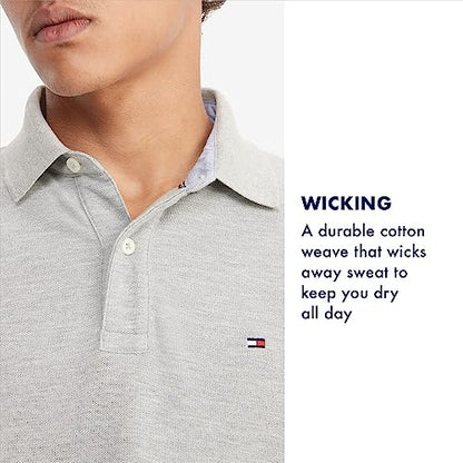 Tommy Hilfiger mens Short Sleeve Cotton Pique in Custom Fit Polo Shirt, Fresh White, Medium US