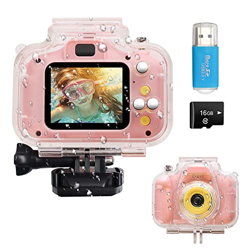 Kids Waterproof Camera Toys for 4-8 Year Old Kids, Children Digital Action Cameras with 16GB Memory Card, Indoor Outdoor Toddler Camera, Birthday Christmast Gifts for KidsAge 5-10 by Elimiic (Pink)