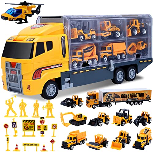 ALOTJOY Toys for Boys,25 Pcs Engineering Die-cast Construction Car Toddler Toys for 3 Year Old Boys Vehicles Gifts Kids Toys for Age 3 4 5 6 7 Year Old Boys