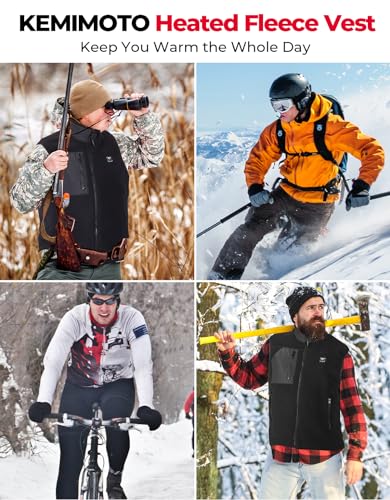 KEMIMOTO Heated Fleece Vest for Men with 15000mah Battery Pack Included, Heated Vest by Voice and APP Temp Control for Skiing Hunting