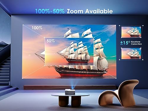 Native 1080P 5G WiFi Bluetooth Projector 4K Support, 350 ANSI YOWHICK Outdoor Movie Projector with Screen and 300" Display, Video Projector Compatible w/iOS/Android/Win/TV/PS5, White