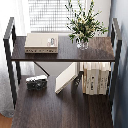 Bestier Computer Desk with Storage Shelves - 55 Inch Home Office Desks with Reversible Bookshelf - Plenty Leg Room and Easy Assemble, Brown