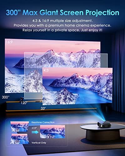 YOWHICK Projector with 5G WiFi and Bluetooth, Native 1080P Outdoor Portable Video Projector Support 4K, Home Theater Movie Projector Compatible with HDMI, USB, Laptop, iOS & Android Phone