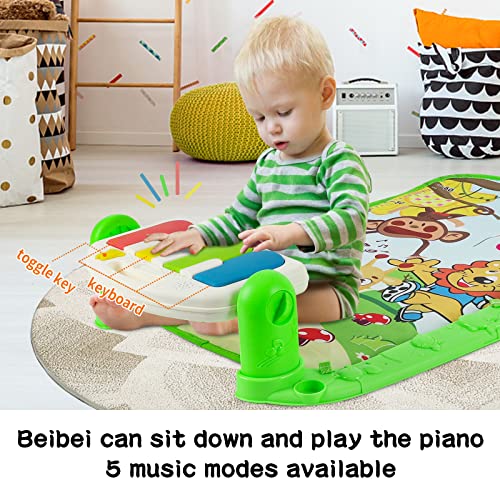 Kuduo Bao Funny Play Piano Tummy Time Baby Activity Gym Mat, Baby Play Mat Baby Gym with 5 Infant Learning Sensory Baby Toys, Music and Lights for Newborn Baby 0 to 3 6 9 12 Months