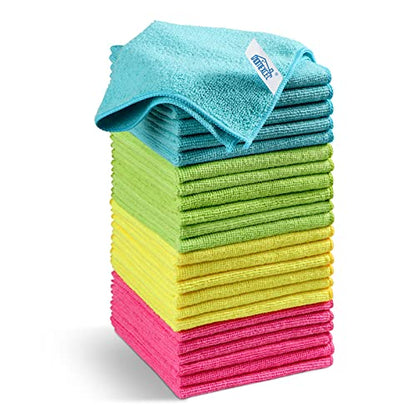 HOMEXCEL Microfiber Cleaning Cloth,24Pack Cleaning Rag,Cleaning Towels with 4 Color Assorted,11.5"X11.5"(Green/Blue/Yellow/Pink)
