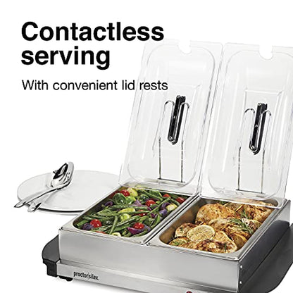 Proctor Silex Buffet Server & Food Warmer, Adjustable Heat, for Parties, Holidays and Entertaining, Two 2.5 Quart Oven-Safe Chafing Dish Set, Stainless Steel