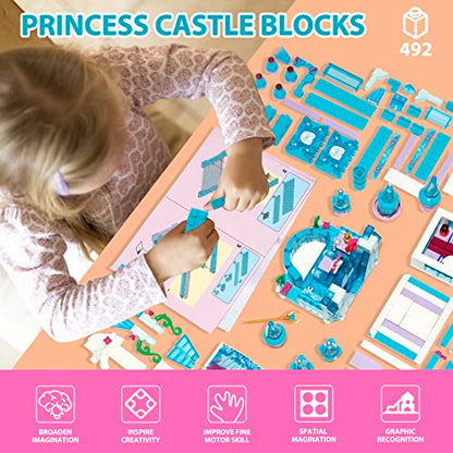 MOONTOY Princess Castle STEM Building Toys for Girls Age 6 7 8 9 10 11 12 Years Old- 492 PCS Castle Building Blocks Kits Creative Educational Building Sets Christmas Birthday Gifts for Girl Boys Kids