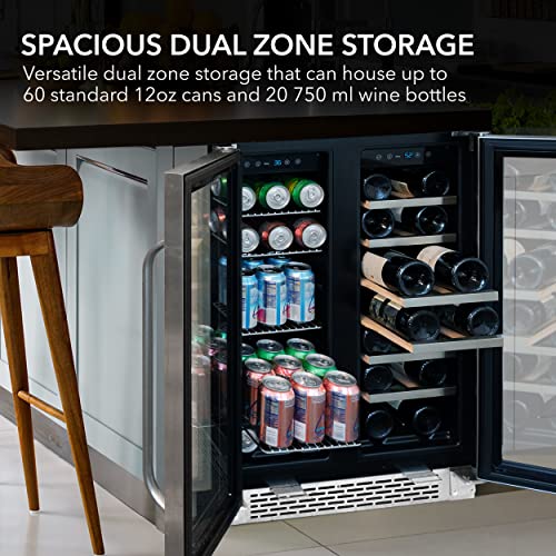 Whynter BWB-2060FDSa 24″ Built-in French Door 20 Bottle Wine Refrigerator 60 Can Beverage Center, 30" Wide Dual Zone, Stainless Steel