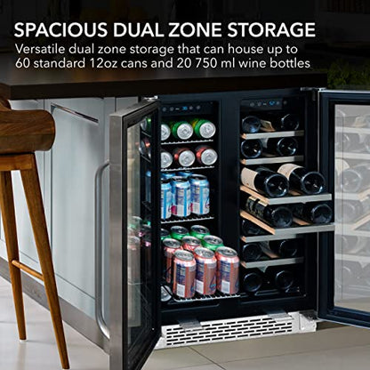 Whynter BWB-2060FDSa 24″ Built-in French Door 20 Bottle Wine Refrigerator 60 Can Beverage Center, 30" Wide Dual Zone, Stainless Steel
