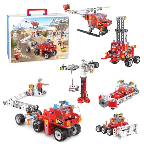 Aolew 187Pcs City Fire Brigade Building Block Set for Kids Ages 4-12,Erector Sets,STEM Building Toys for Boys Girls 4-6 5-7 8-10 10-12 Year Old,Fire Rescue Team,Creative Educational Engineering Kit