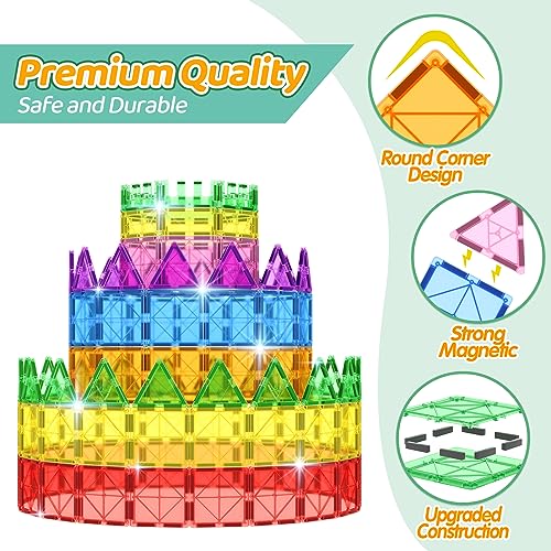 Magnetic Tiles Kids Games Toys for 3+ Year Old Boy and Girl Birthday Gifts, Magnet Blocks Building STEM Preschool Sensory Learning Montessori Autism Halloween Toys for Toddlers Kids Ages 3-5, 5-7, 4-8