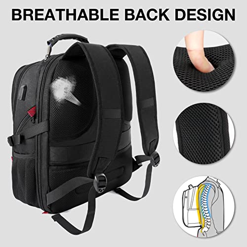 YOREPEK Travel Backpack, Extra Large 50L Laptop Backpacks for Men Women, Water Resistant College Backpack Airline Approved Business Work Bag with USB Charging Port Fits 17 Inch Computer, Black