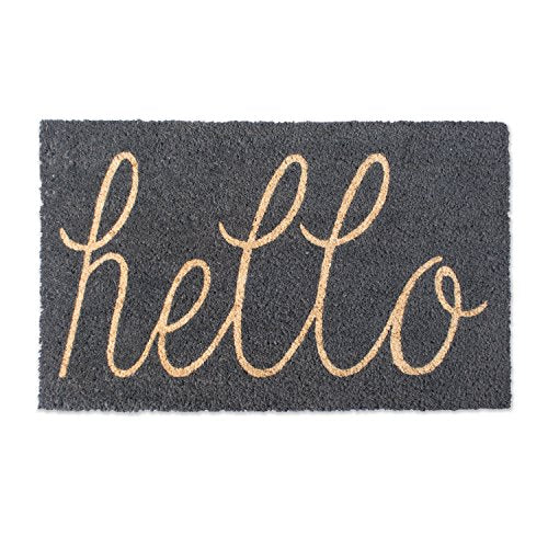 DII Hello Coir Fiber Doormat Non-Slip Durable Outdoor/Indoor, Pet Friendly, 18x30, Gray