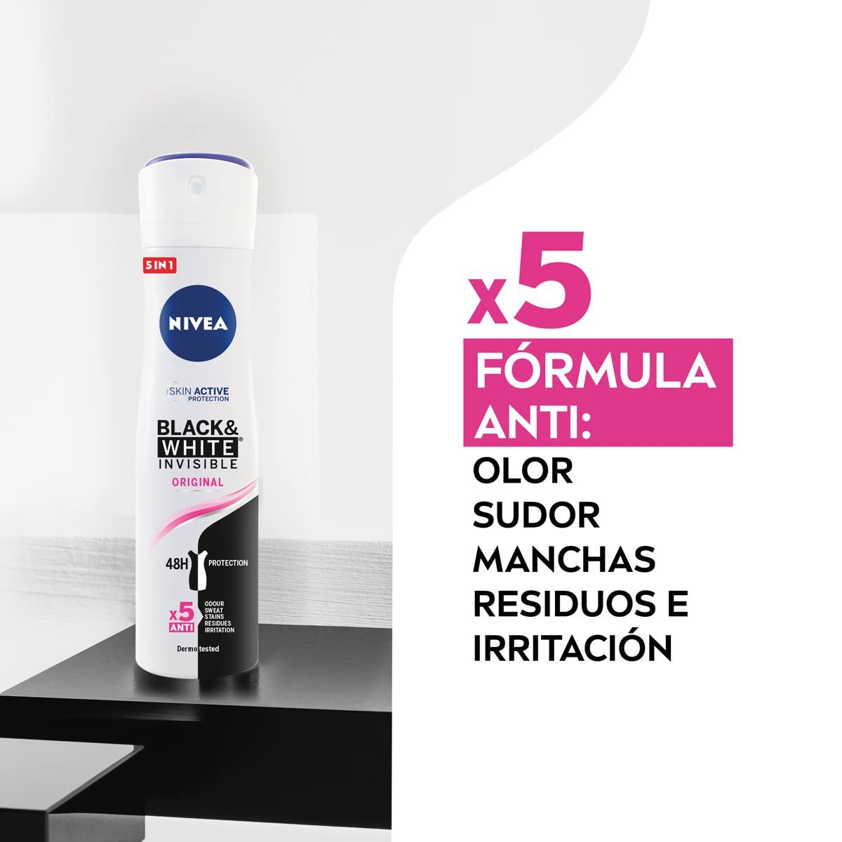 NIVEA Black & White Invisible Original Spray 6 Pack (6 x 200 ml), Feminine Care Stain Deodorant, Protect Skin and Clothing