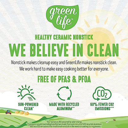 GreenLife Soft Grip Healthy Ceramic Nonstick 16 Piece Kitchen Cookware Pots and Frying Sauce Saute Pans Set, PFAS-Free with Kitchen Utensils and Lid, Dishwasher Safe, Quartz Gray