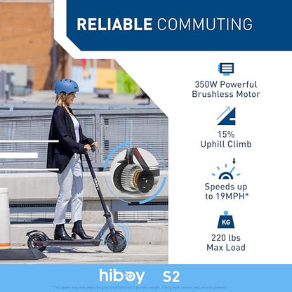 Hiboy S2 Electric Scooter with Seat - 8.5" Solid Tires - Up to 17 Miles & 19 MPH Folding Commuting Scooter for Adults with Double Braking System, Rear Suspension and App