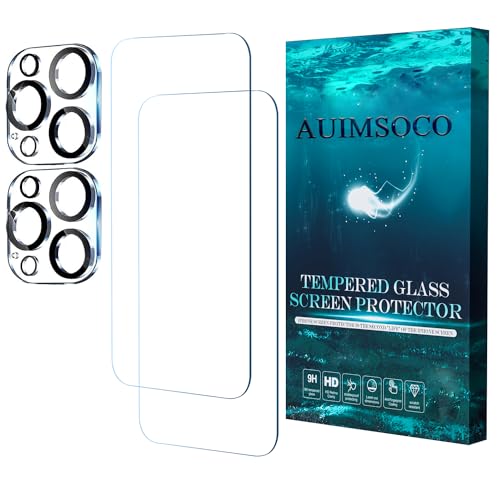 AUIMSOCO 2 Pack Screen Protector Compatible for iPhone 15 Pro Max [6.7 inch Display] with 2 Pack Tempered Glass Camera Lens Protector Anti Scratch, Bubble Free [4 Pack]
