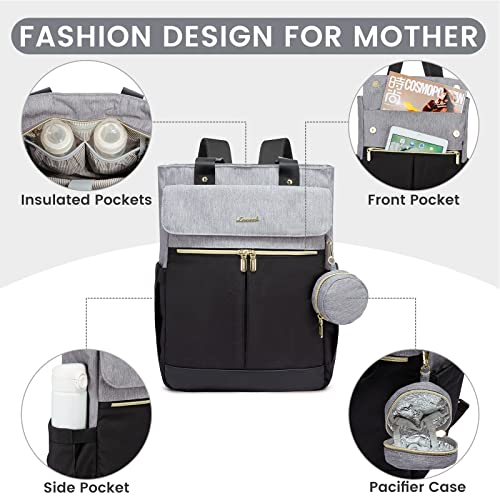 LOVEVOOK Diaper Bag Backpack,Diaper Bag Tote with Insulated Pockets,Baby Bag for Girl Boy with Changing Pad,Large Baby Diaper Bag with Pacifier Case,Anti-Theft Travel Backpack for Women,Black Gray