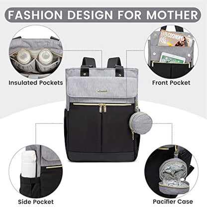 LOVEVOOK Diaper Bag Backpack,Diaper Bag Tote with Insulated Pockets,Baby Bag for Girl Boy with Changing Pad,Large Baby Diaper Bag with Pacifier Case,Anti-Theft Travel Backpack for Women,Black Gray
