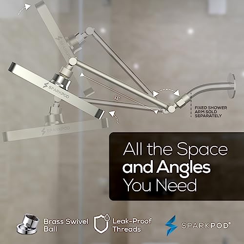 SparkPod Square Rain Shower Head with Shower Head Extension Arm - High Pressure Rain - Luxury Modern Look - No Hassle Tool-less 1-Min Installation (11" Shower Arm Extension, Elegant Brushed Nickel)