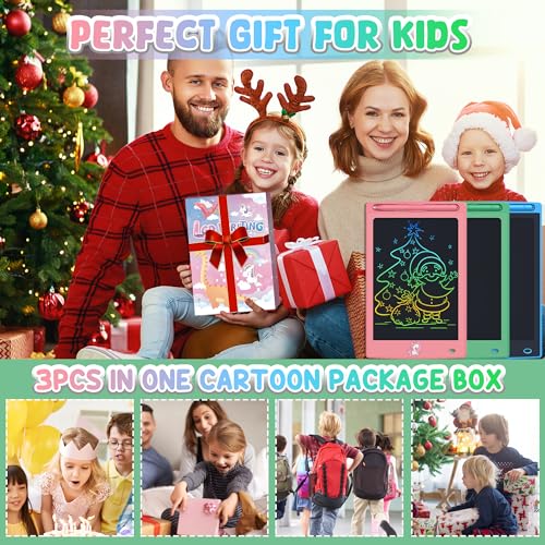 FLUESTON Toys LCD Writing Tablet Toddler,Toys for Boys Girls 3 4 5 6 7 8year,8.8 Inch 3pcs in 1 Pack Drawing Pad Toy Christmas Birthday Gifts for Kids,Drawing Tablet Doodle Board Cute Dinosaur Unicorn