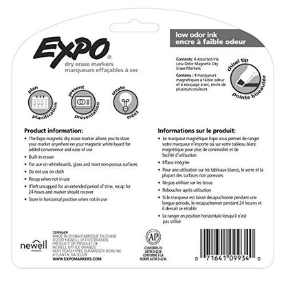 Expo Magnetic Dry Erase Markers with Eraser, Chisel Tip, Assorted, 4 Count