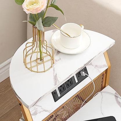 IDEALHOUSE Round End Table with Charging Station, Gold Side Table with USB Ports and Outlets, Sturdy Circle End Table for Living Room, Bedroom and Couch