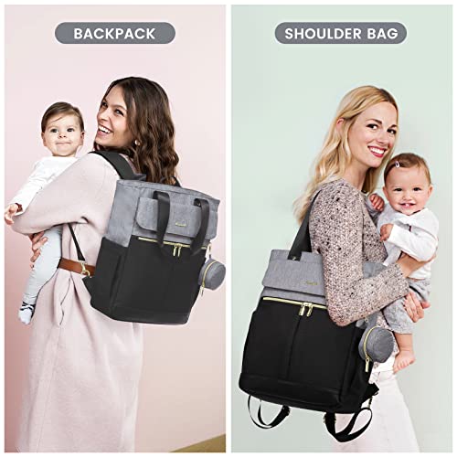 LOVEVOOK Diaper Bag Backpack,Diaper Bag Tote with Insulated Pockets,Baby Bag for Girl Boy with Changing Pad,Large Baby Diaper Bag with Pacifier Case,Anti-Theft Travel Backpack for Women,Black Gray