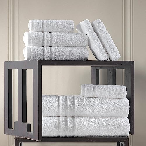 Hammam Linen White Bath Towels Set 6-Piece Original Turkish Cotton Soft, Absorbent and Premium Towel for Bathroom and Kitchen 2 Bath Towels, 2 Hand Towels, 2 Washcloths