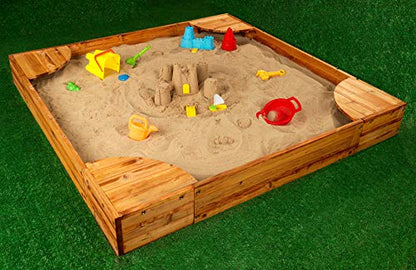 KidKraft Wooden Backyard Sandbox with Built-in Corner Seating and Mesh Cover, Kid's Outdoor Furniture, Honey, Gift for Ages 2-8