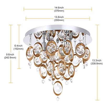 Luburs 4-Light Flush Mount Chandelier 3-Tier Semi-Flush Mount Ceiling Light Fixture Modern Crystal Copper Ceiling Lighting for Bedroom Bathroom Kitchen Hallway 4 G10 Bulbs