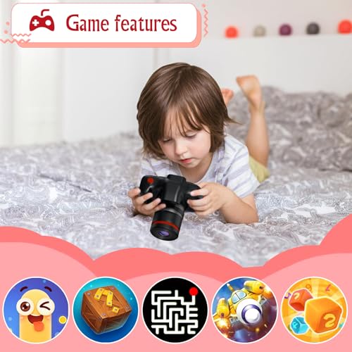 Kids Digital Camera, NINE CUBE Black Toddler Camera for Age 3-7 Kids, Best Gift for Girls Boys Long Lens Toy Video Camera,Mini Toys Gift for 3 4 5 6 Years Old,Children's Digital Camera with 32G Card