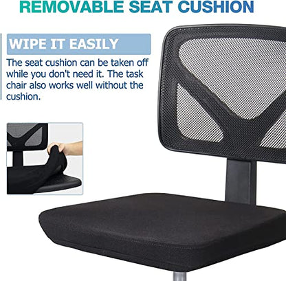 Ergonomic Home Office Desk Chair, Adjustable Armless Computer Chair with Lumbar Support, Small Mesh Task Chair with Backrest Swivel Rolling for Study, Office, Conference Room Black