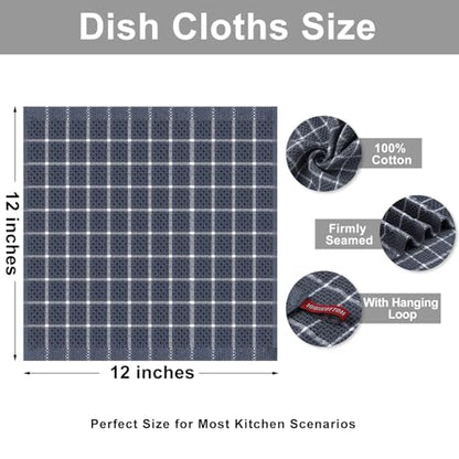 Fintale Kitchen Towels Dishcloths 100% Cotton - Soft and Super Absorbent Dish Towels for Kitchen - Perfect for Drying and Washing Dishes - 6 Pack (Lattice Designed, Grey) - 12 x 12 Inches