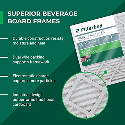 Filterbuy 20x25x1 Air Filter MERV 13 Optimal Defense (6-Pack), Pleated HVAC AC Furnace Air Filters Replacement (Actual Size: 19.50 x 24.50 x 0.75 Inches)