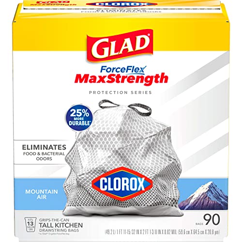 Glad Protection Series ForceFlex Plus Drawstring Mountain Air Odor Shield With Clorox 13 Gallon 1/90ct